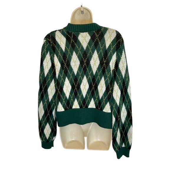 Staud Knave Cardigan in Green Cypress Argyle - Size S - Picture 4 of 8